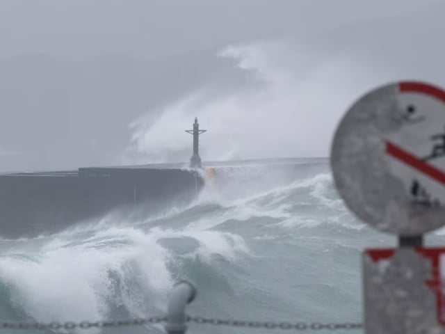 waves break against the protecting walls as typhoon gaemi approaches in keelung taiwan july 24 2024 photo reuters